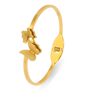 Gold plated stainless steel double butterfly bangle with matte and polished finish