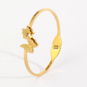Elegant gold butterfly bangle for women with matte and polished dual finish
