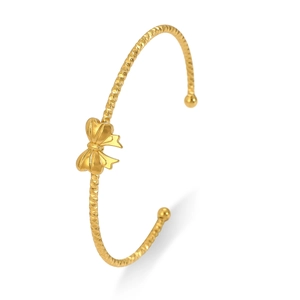 Elegant gold butterfly open cuff bracelet featuring a textured diamond pattern finish