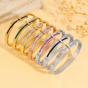 Fashion Stainless Steel Cross Knot Bangle For Women Gold Silver Plated Micro Pave Zirconia Geometric Hinged Bracelet Jewelry Gift