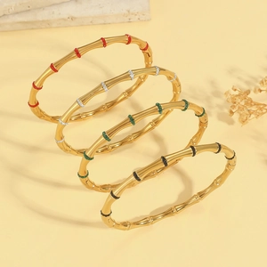 Roestvrijstalen armbanden met bamboe-ontwerp en gekleurde stenen voor damesstijl