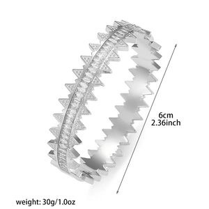 Silver punk style titanium steel bracelet with baguette crystals and studded edges