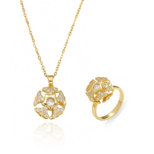 Exquisites vergoldetes Schmuckset mit Zirkonia-Halskette und Sternring für Damen