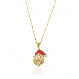 Christmas Santa Claus pendant necklace with red enamel and white crystals on a gold chain