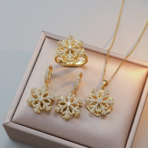 Edelstahl Schneeflocke Schmuckkollektion Zirkonia Eingelegter Kupfer Anhänger Halskette Ohrringe Offener Ring Für Damen