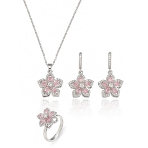 Elegant pink zircon bauhinia flower jewelry set with necklace earrings and ring