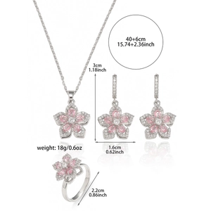 Detail view of bauhinia jewelry set with size dimensions for necklace earrings and ring