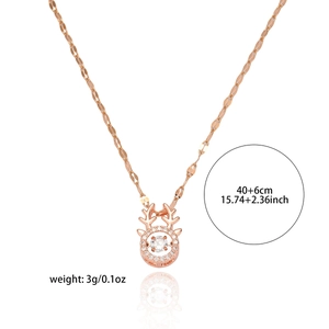Rose gold dancing deer pendant necklace with deer horn design and sparkling cubic zirconia