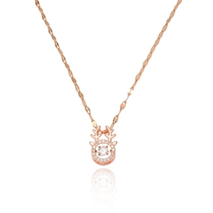 Elegant rose gold reindeer antler necklace with a sparkling floating dancing stone