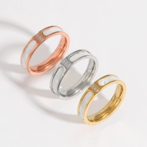 Three-piece set of 18K gold-plated shell inlay rings with three tiny zircon stones