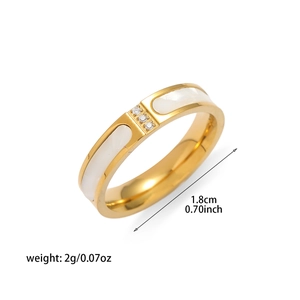 18K gold plated titanium steel ring featuring shell inlay and three vertical zircons