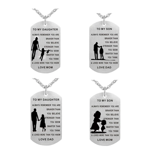 Collier Dog Tag en Acier Inoxydable Pour Fils Fille De Maman Papa Pendentif Silhouette Inspirant Bijoux Cadeau Parents