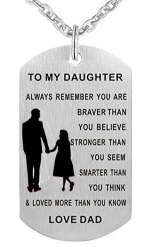 Collier plaque militaire en acier brossé avec gravure silhouette père et sa fille