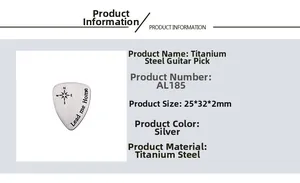 Details zum Plektrum aus Titanstahl mit Lead me Home Gravur und 25x32x2mm Abmessungen