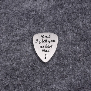 Silver stainless steel guitar pick necklace engraved with Dad I pick you as best Dad