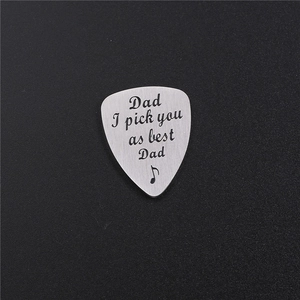 Brushed stainless steel guitar pick engraved with Dad I pick you as best Dad