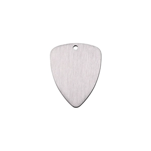 Polished silver guitar pick pendant in stainless steel with brushed metal finish