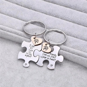 Stainless Steel Jigsaw Puzzle Keychain Set With Tree Of Life Heart Pendant Friendship Engraved Keyring For Best Friends
