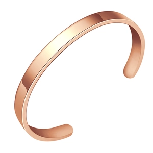 Polished rose gold C-shaped open cuff bracelet in minimalist titanium steel design