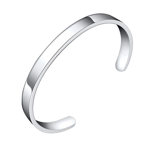 Minimalist silver C-shape open cuff bracelet in polished titanium steel for women