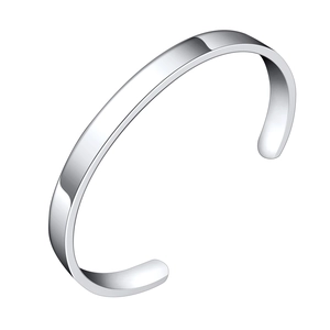 Minimalist polished silver titanium steel C-shape open cuff bracelet for men and women