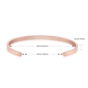 Detailed dimensions of 4mm rose gold brushed cuff bracelet with inner diameter 62mm