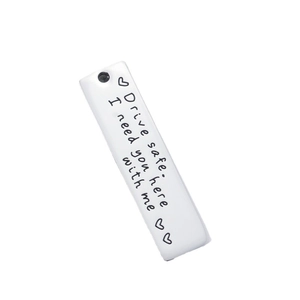 Drive Safe I Need You Here With Me stainless steel keychain with heart and silver finish