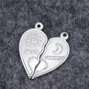 Collana con ciondolo a cuore in acciaio inossidabile per migliori amici con sole e luna