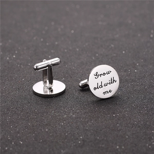 Men Titanium Steel Cufflinks Round Silver Engraved Grow Old With Me The Best Is Yet To Be Business Wedding Shirt Jewelry