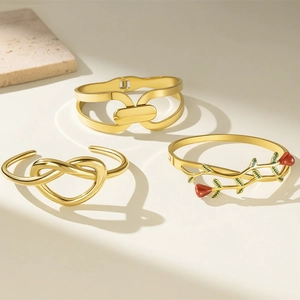 Women's Stainless Steel Gold Bangle Bracelet With Heart Knot Rose Flower Enamel Personalized Vintage Jewelry Accessory