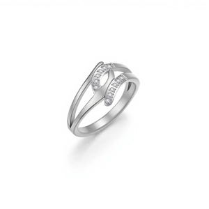 Bague double anneau entrelacé en acier argenté avec cristaux micro-sertis