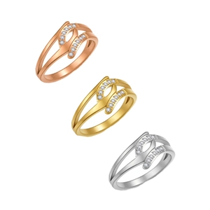 Bague de Verrouillage en Acier Inoxydable pour Femmes Creuse avec Zircone Incrustée Plaquée Or et Or Rose Bijoux de Mode