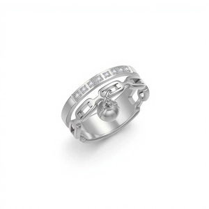 Anello a doppio strato in acciaio inossidabile argento con zirconi e pendente