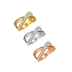 Trendy Roestvrij Staal Kruis X-Vorm Ring Voor Vrouwen Micro Pave Zirkonia Gegalvaniseerde Minimalistische Vingerring Dagelijks Sieraden Cadeau