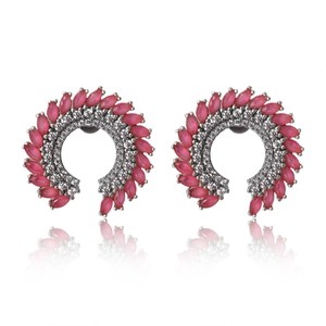 Pendientes de Botón de Cobre Chapado en Oro Forma de Abanico Con Piedra Preciosa Artificial Corte Marquesa Roja Zirconia