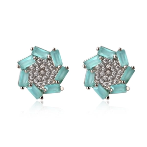 Eleganti Orecchini a Bottone a Fiore in Rame Placcato Oro con Zirconia e Zaffiro Sintetico Gioielli per Donna Regalo