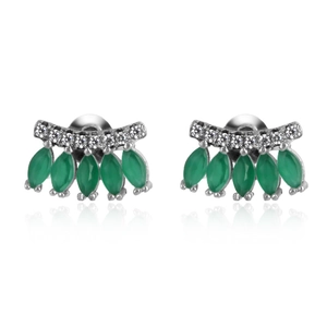 Pendientes de Botón de Cobre Bañados en Oro con Gema Verde para Mujer Elegante Zirconia Corte Marquesa Joyería de Abanico