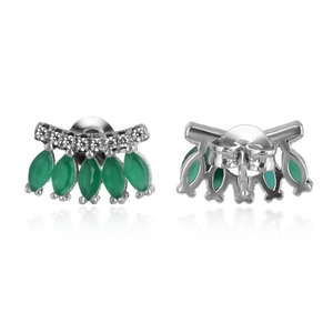 Elegantes pendientes de plata con piedras verdes marquesa y circonitas cúbicas redondas