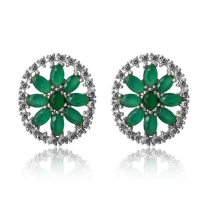 Vintage Grüne Zirkonia Blumen Ohrstecker Für Damen Vergoldetes Kupfer Brasilianische Mode Blumenschmuck Für Party Bankett