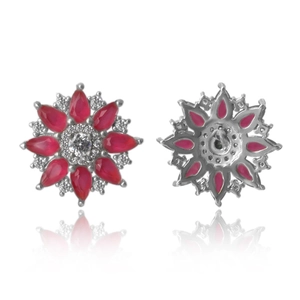 Blumenohrstecker mit roten Rubinen und Zirkonsteinen in hochwertiger Mikrofassung