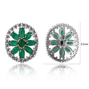 Funkelnde grüne Zirkonia-Blumenohrringe in einer versilberten Fassung für Damen