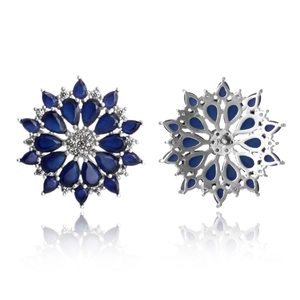 Elegant gold plated flower sapphire stud earrings with micro paved 3A cubic zirconia stones