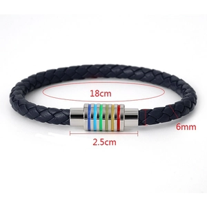 Detaillierte Größenangaben für das geflochtene Lederarmband mit Regenbogen-Magnetverschluss