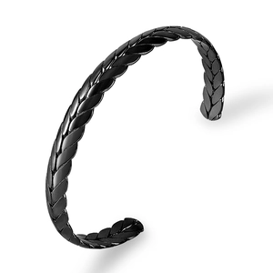 Minimalistisches schwarzes Ähren-Armband, offene C-Form, strukturiertes Design