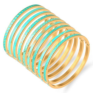 Bracciale Rigido in Acciaio al Titanio Smaltato per Donna Placcato Oro Motivo Geometrico a Onde Stelle Puntini Gioielli Bracciale