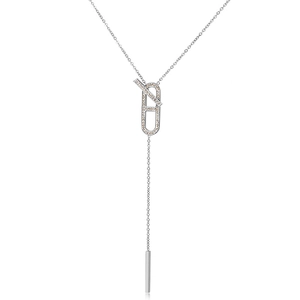Elegant silver Y-shaped stainless steel necklace with sparkling crystal buckle pendant