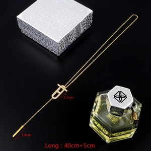 Detail view of gold-plated stainless steel H-pendant necklace showing size specifications