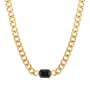 Goldene grobe Gliederkette im Vintage-Stil mit einem markanten schwarzen Edelstein-Anhänger