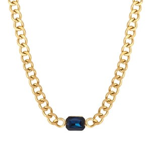 Luxuriöse goldene Gliederkette mit rechteckigem dunkelblauem Edelstein-Anhänger in Mitte