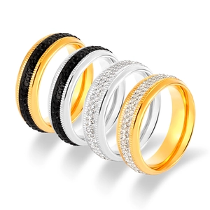 Anillo de Banda Ancha de Acero Inoxidable de Moda para Mujer con Zirconia Incrustada de Varias Filas Color Oro Acero Joyería